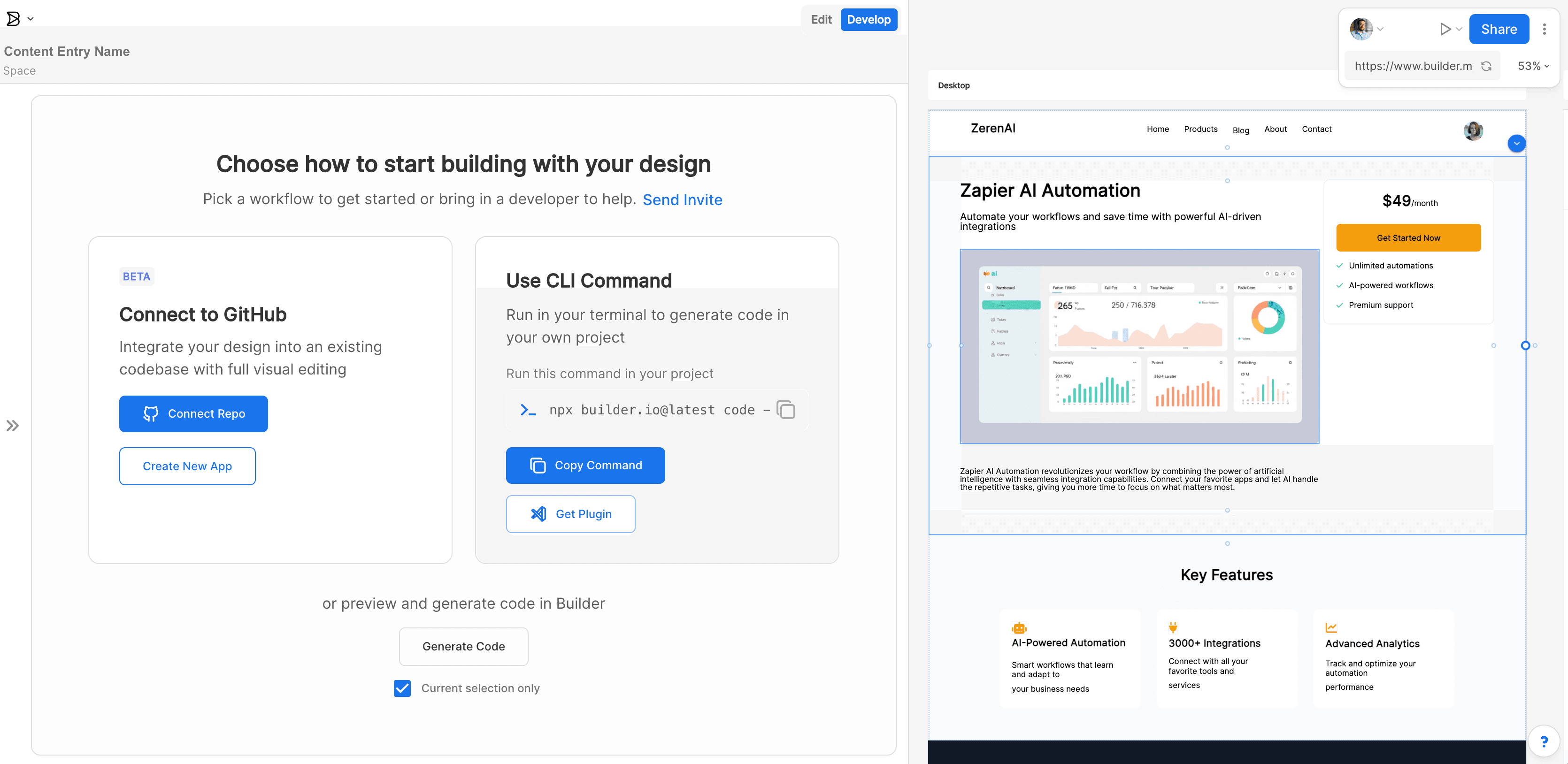 Builder.io Code Generation Screen